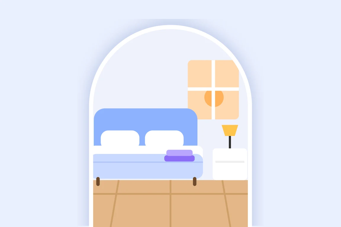 A freshly made bed in morning light
